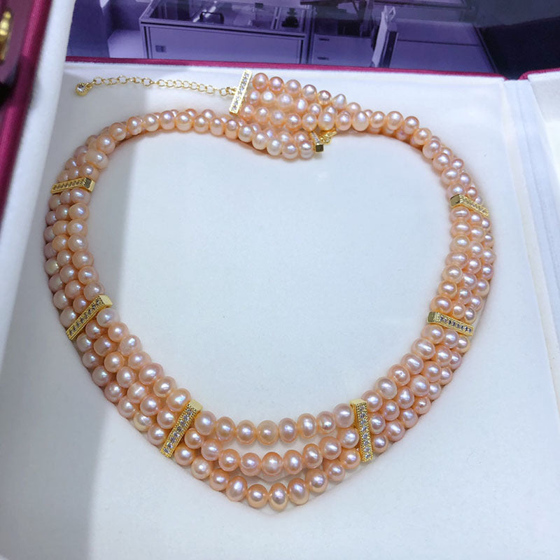 Vintage multi-layer natural freshwater pearl necklace wedding dress pearl clavicle necklace