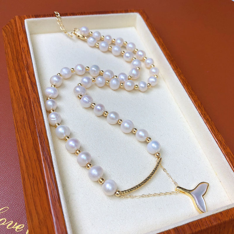 Natural freshwater pearl necklace retro light luxury fashion niche high-end pearl necklace