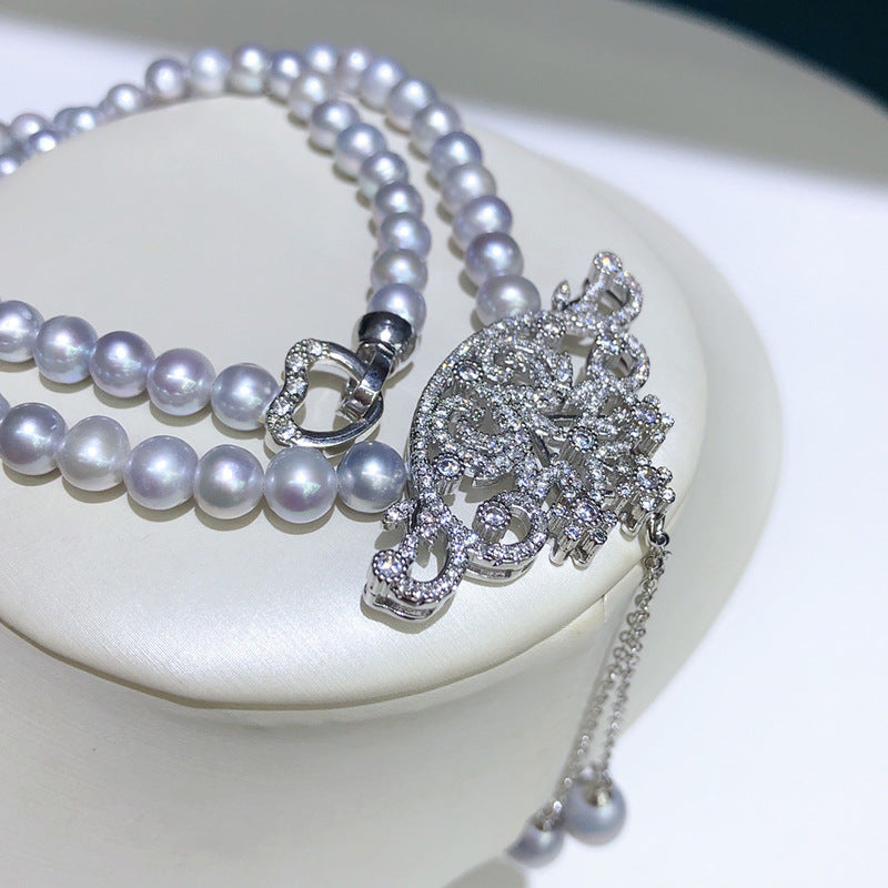 Freshwater gray pearl necklace, simple and stylish, niche design