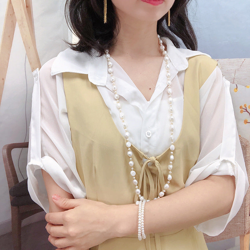 "Freshwater Pearl Necklace | Long-Length Simple Fashion for Women"