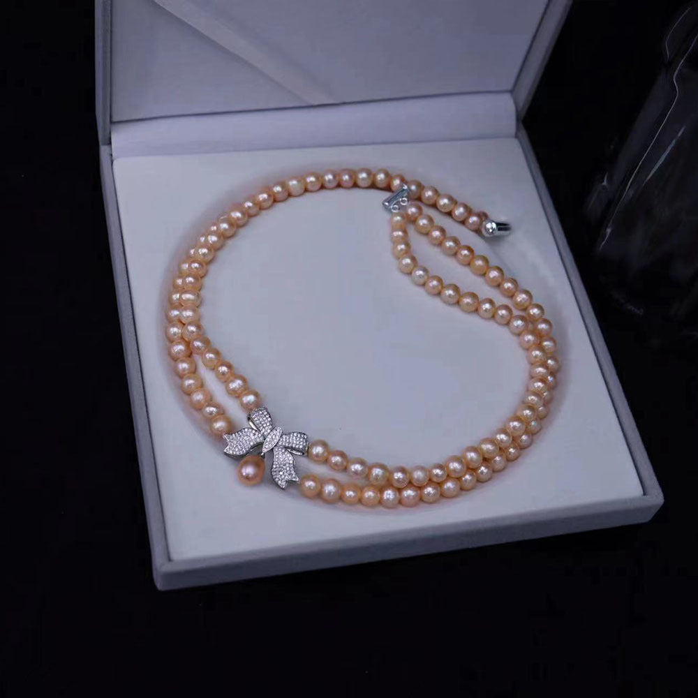 Natural freshwater pearl necklace women's fashion double-layer temperament jewelry