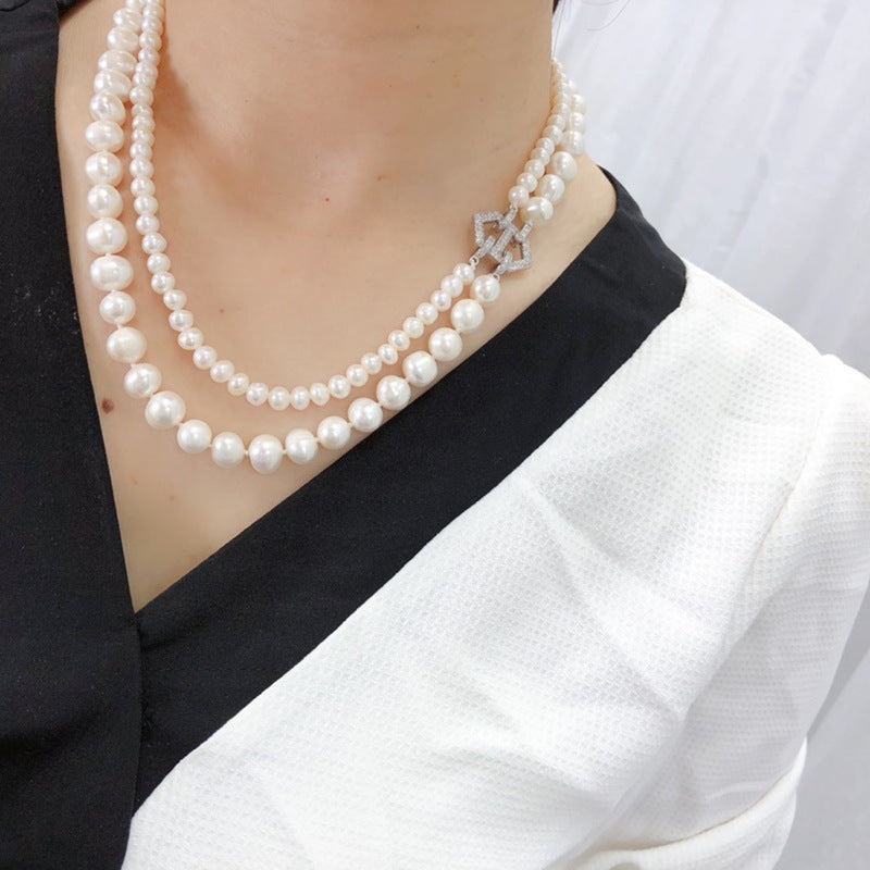 Freshwater pearl niche design temperament double layer necklace