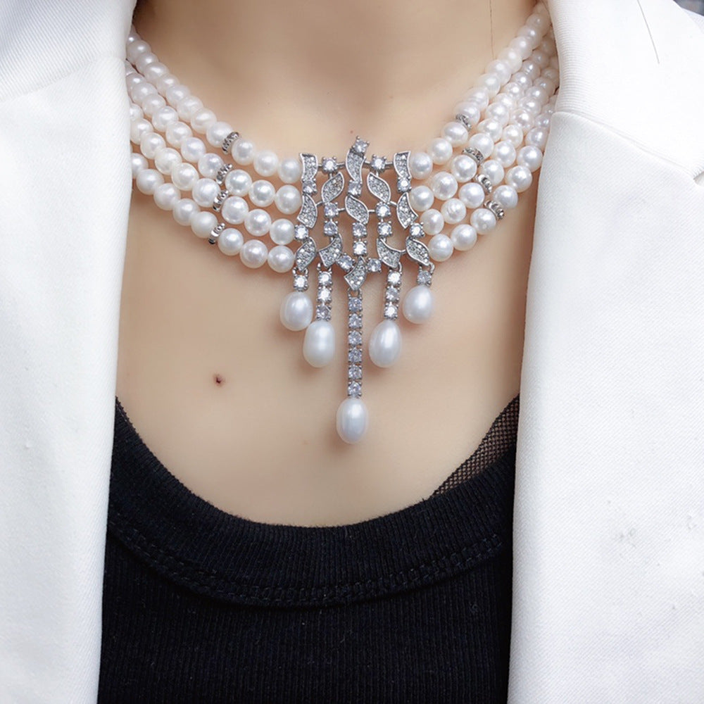 French retro freshwater pearl necklace women's white versatile light luxury jewelry niche design pearl necklace wholesale