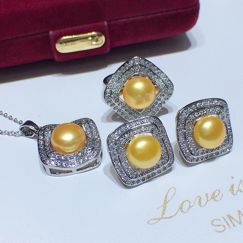 High Luster Freshwater Pearl Set - 18k Gold, Micro-Pave Diamonds, Holiday Gift