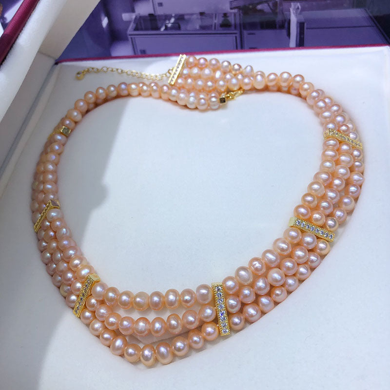 Vintage multi-layer natural freshwater pearl necklace wedding dress pearl clavicle necklace