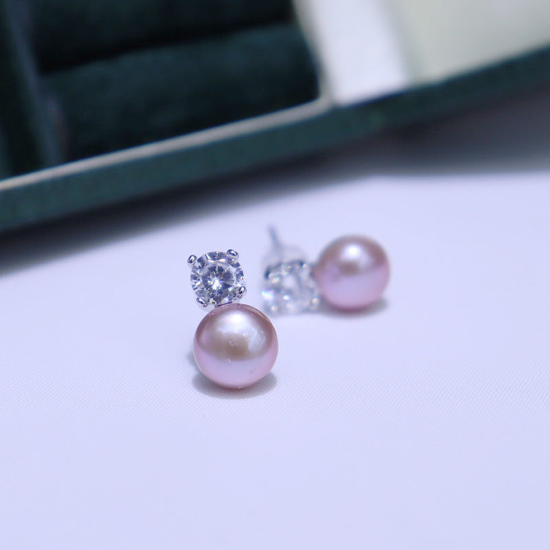 Freshwater pearl stud earrings for women's simple classic versatile jewelry, send girlfriends exquisite fashion pearl earrings wholesale