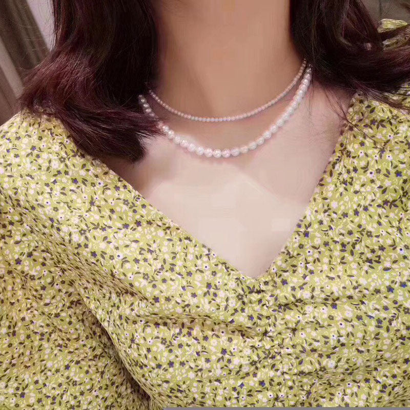 Natural freshwater pearl double layer mother and child necklace 7-8mm