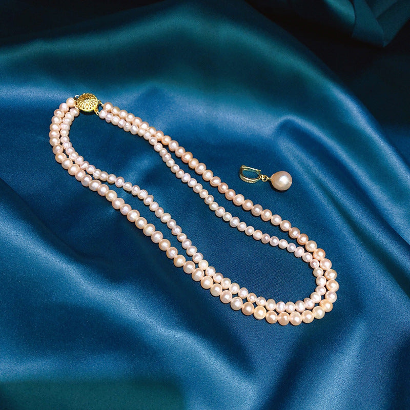 Natural Freshwater Pink Pearl Necklace for Women - Double-Layer Elegant Stylish Minimalist Clavicle Chain