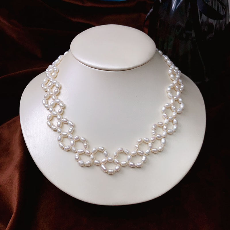 French style vintage natural freshwater pearl necklace hand-woven rice-shaped pearl clavicle chain