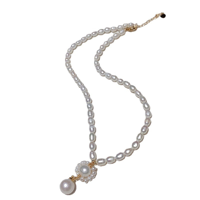 Natural rice-shaped freshwater pearl necklace