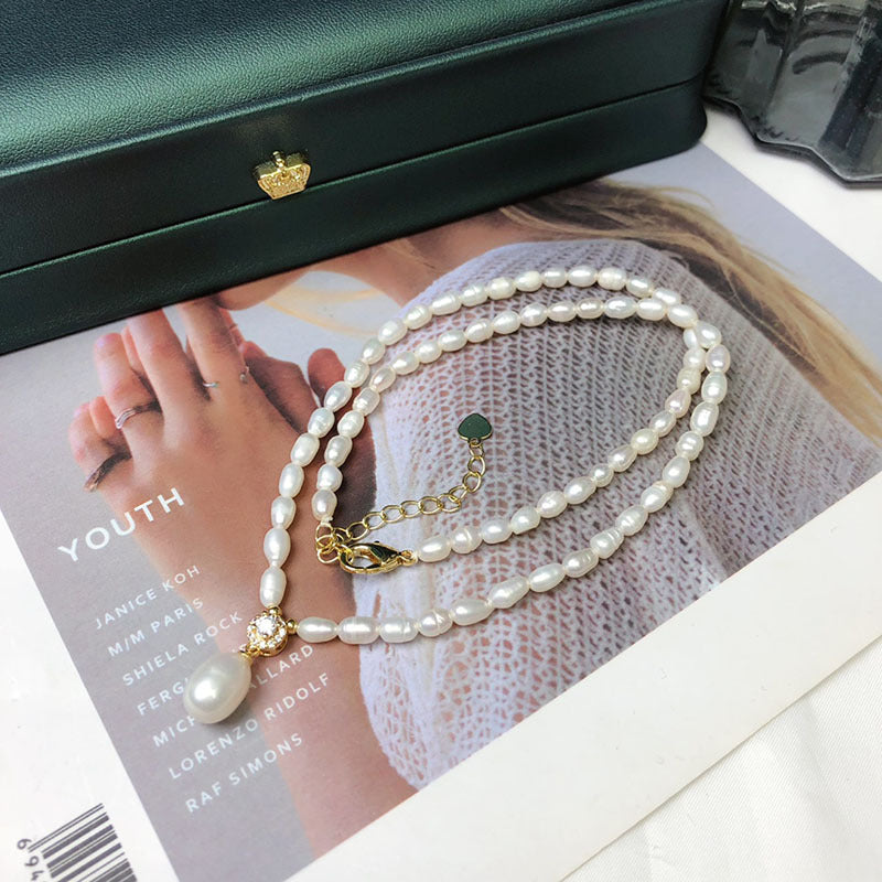 Authentic Natural Freshwater Pearl Necklace, Women's White Rice-Shaped Summer Versatile Design, Clavicle Chain Wholesale