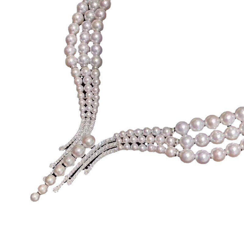 Natural freshwater pearl necklace 5--6mm rhinestone short evening dress bridal jewelry