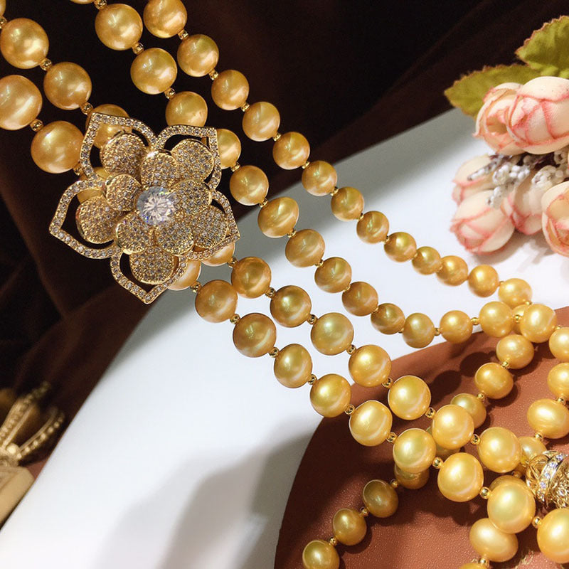 9-10mm Freshwater Pearl Necklace - Korean Style, Double Tassel, Fashionable Design