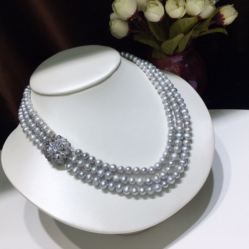 Freshwater pearl multi-layer niche design fashionable temperament clavicle necklace