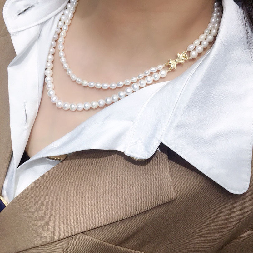 natural freshwater pearl necklace, women's fashion versatile jewelry, double-layer niche design