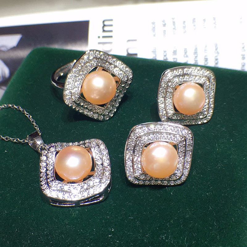 High Luster Freshwater Pearl Set - 18k Gold, Micro-Pave Diamonds, Holiday Gift