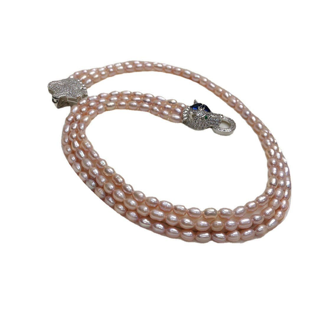 French style retro natural freshwater pearl necklace purple fashion all-match light luxury