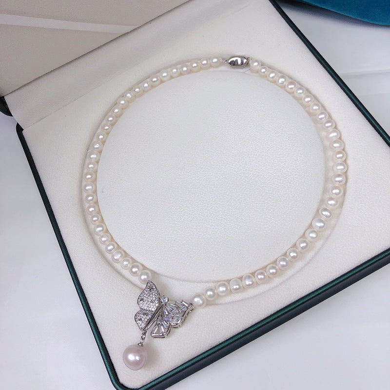 natural freshwater pearl necklace women's fashion versatile jewelry cold wind niche design sense collarbone chain wholesale