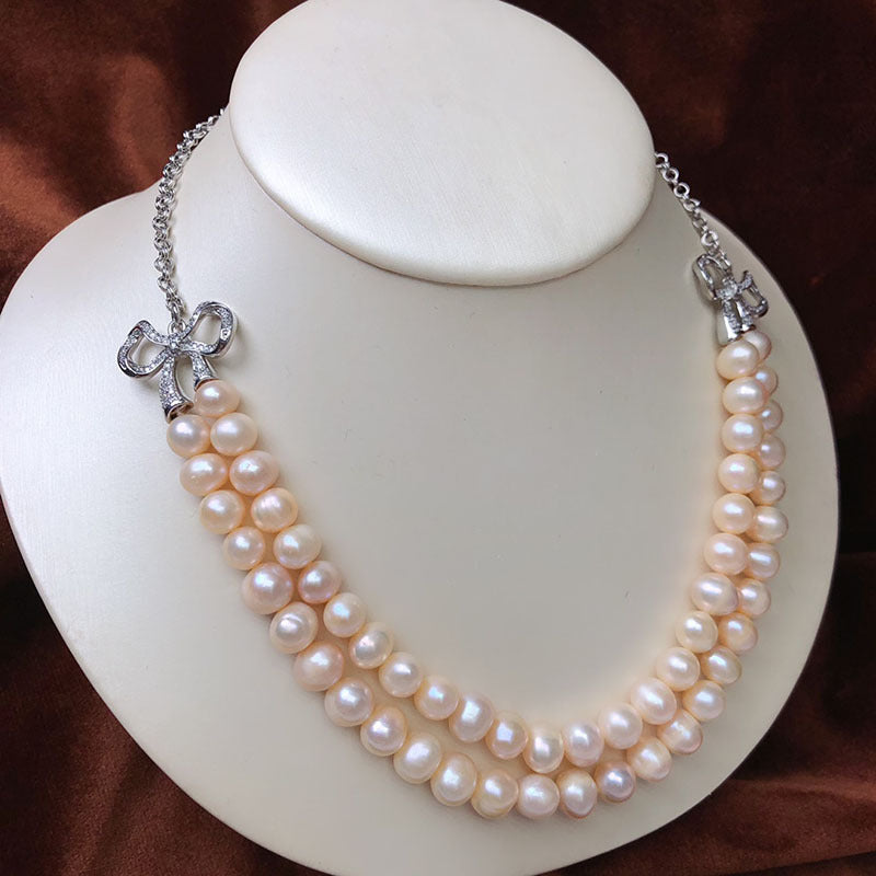 Natural double-layer freshwater pearl necklace, fashionable and versatile, niche design, adjustable