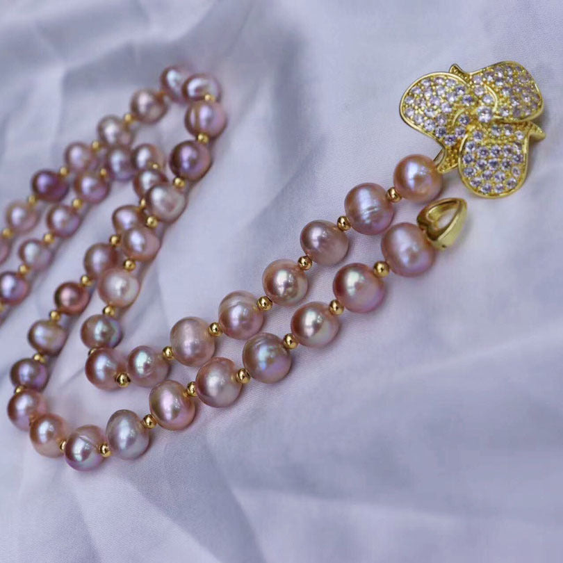 Natural Light Purple Freshwater Pearl Necklace, Trendy Versatile Jewelry, Pearl Sweater Chain Wholesale