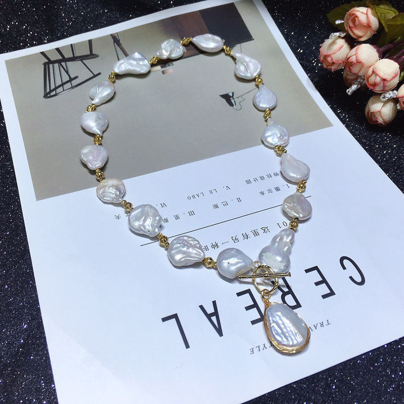 Baroque natural freshwater pearl necklace women's 18K gold injection craftsmanship personalized fashion collarbone chain tide