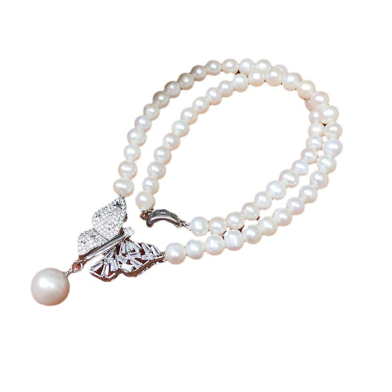 natural freshwater pearl necklace women's fashion versatile jewelry cold wind niche design sense collarbone chain wholesale
