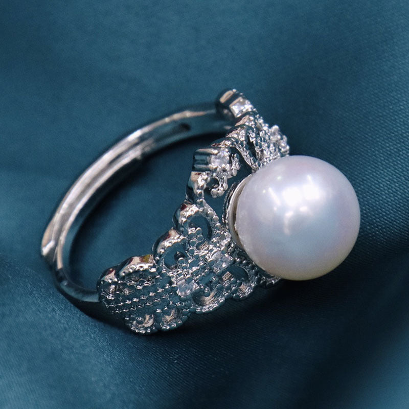 "Retro Freshwater Pearl Open Ring - Simple and Versatile Design, Elegant Women's Jewelry"