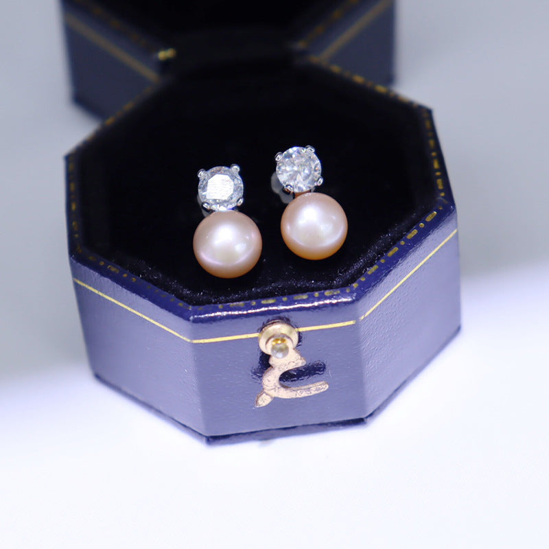 Freshwater pearl stud earrings for women's simple classic versatile jewelry, send girlfriends exquisite fashion pearl earrings wholesale