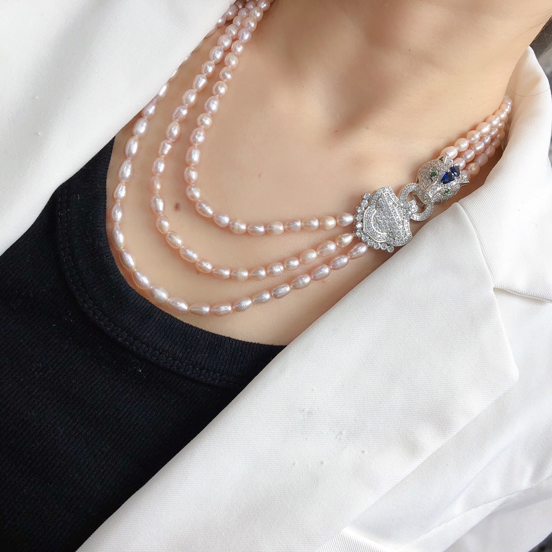 French style retro natural freshwater pearl necklace purple fashion all-match light luxury