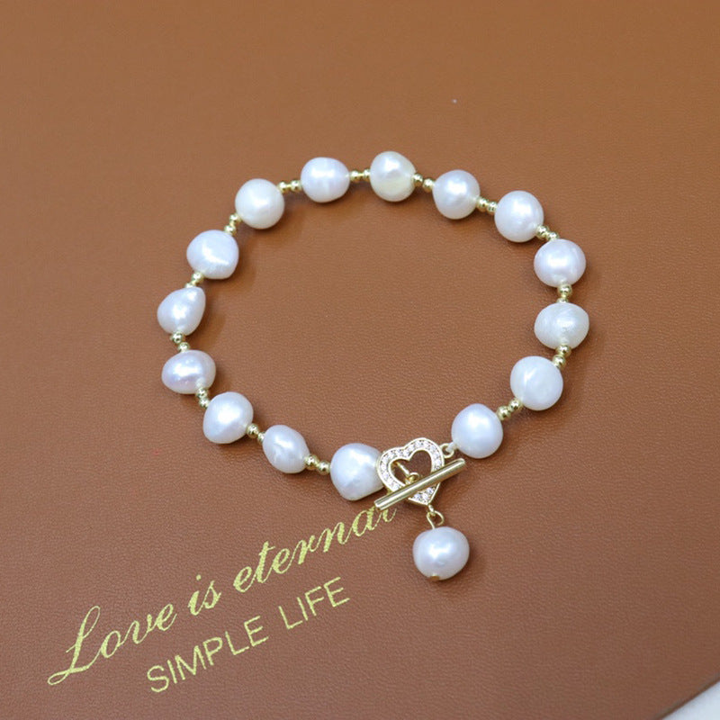 Natural freshwater pearl bracelet 8-9mm heart shape OT clasp
