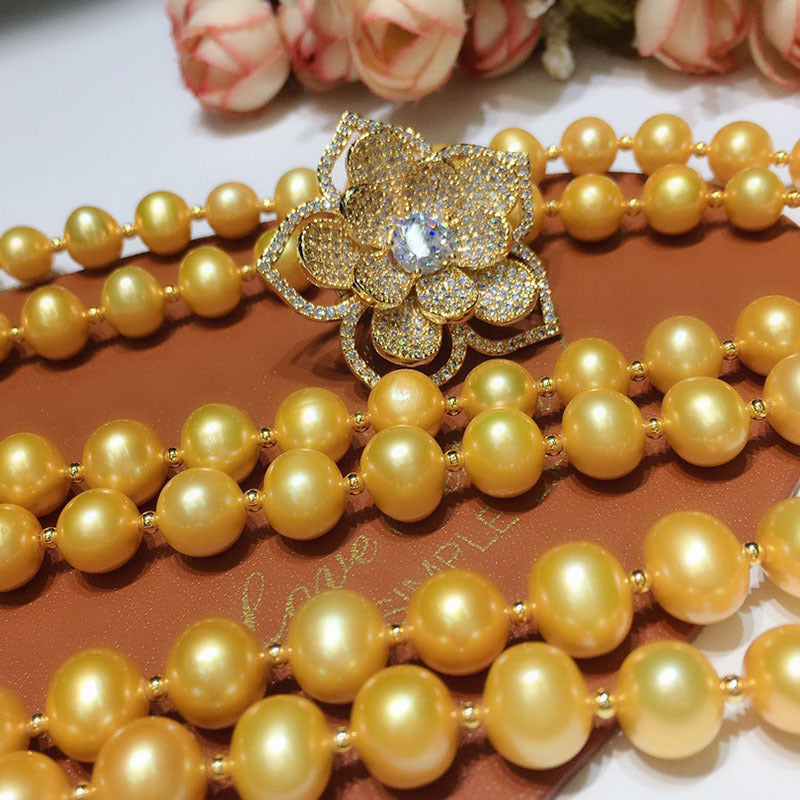 9-10mm Freshwater Pearl Necklace - Korean Style, Double Tassel, Fashionable Design