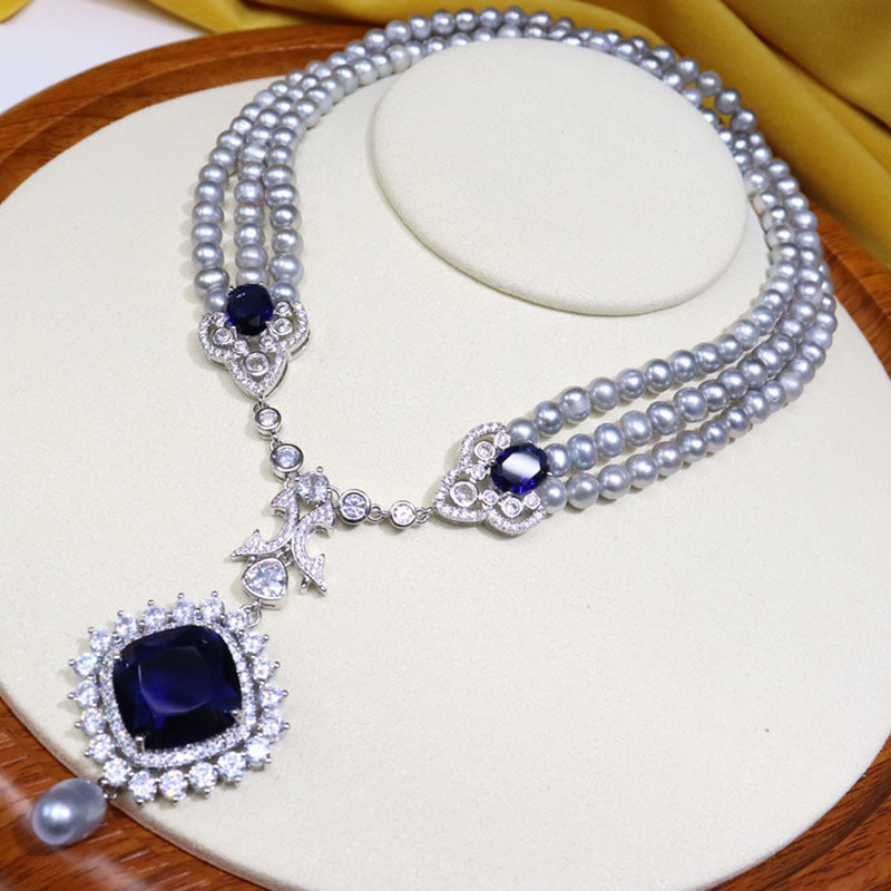 042 New freshwater pearl necklace women's nearly round and slightly flawed fashion temperament elegant and versatile evening dress standard accessories