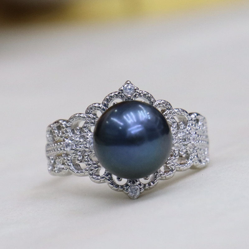 "Retro Freshwater Pearl Open Ring - Simple and Versatile Design, Elegant Women's Jewelry"