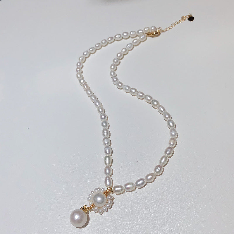 Natural rice-shaped freshwater pearl necklace