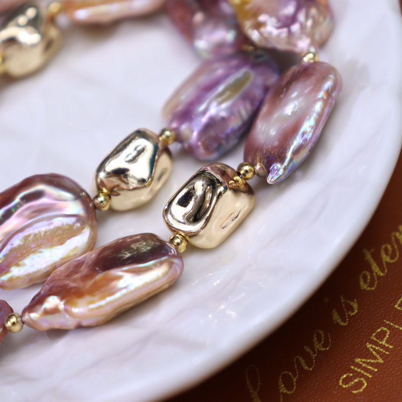 Freshwater pearl set colorful baroque simple fashion metal style clavicle necklace