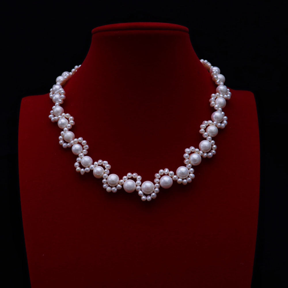 Retro goddess style freshwater pearl hand-woven exquisite fashion princess clavicle necklace