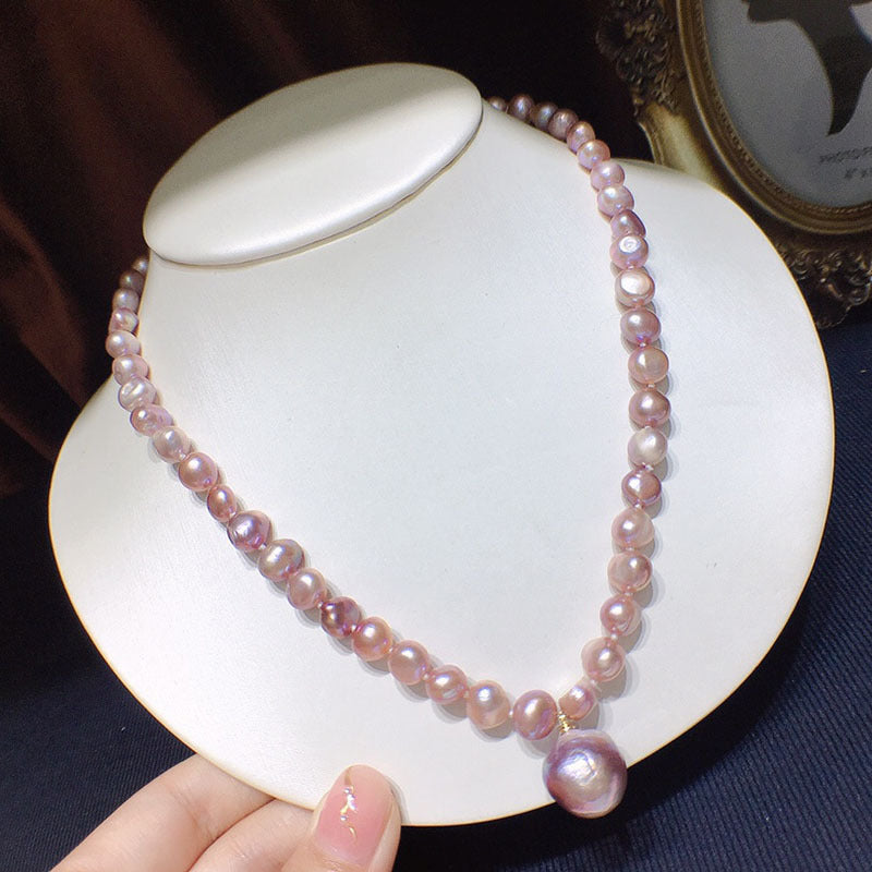 Irregular Baroque Purple Freshwater Pearl Necklace 7mm