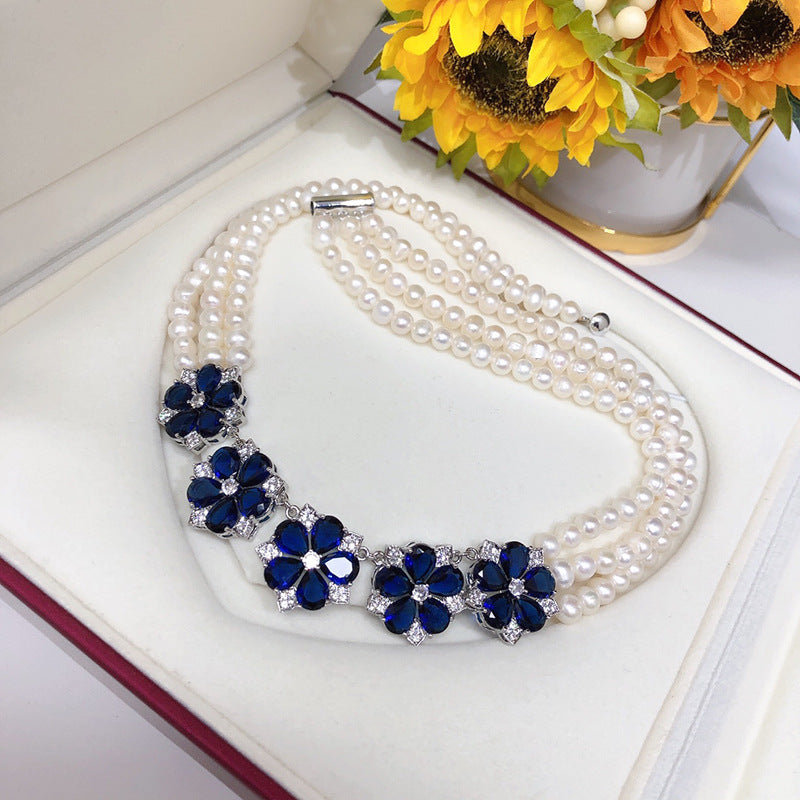 French retro natural freshwater pearl white fashion light luxury jewelry three-layer niche clavicle chain wholesale