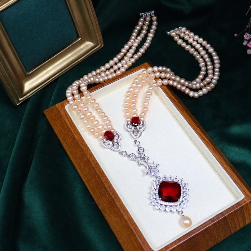 042 New freshwater pearl necklace women's nearly round and slightly flawed fashion temperament elegant and versatile evening dress standard accessories