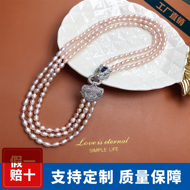 French style retro natural freshwater pearl necklace purple fashion all-match light luxury