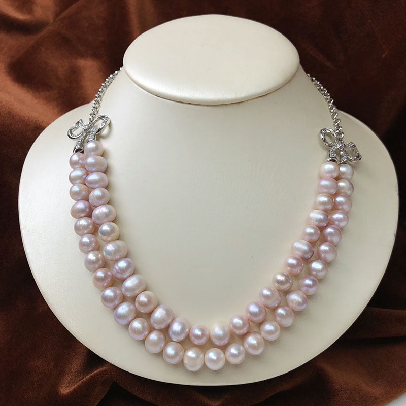 Natural double-layer freshwater pearl necklace, fashionable and versatile, niche design, adjustable