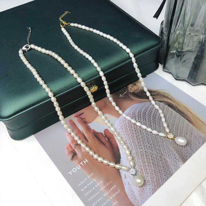 Authentic Natural Freshwater Pearl Necklace, Women's White Rice-Shaped Summer Versatile Design, Clavicle Chain Wholesale