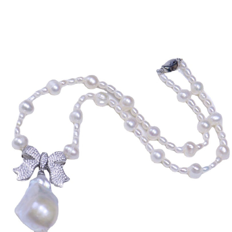 Retro style natural freshwater Baroque light luxury niche design temperament versatile necklace
