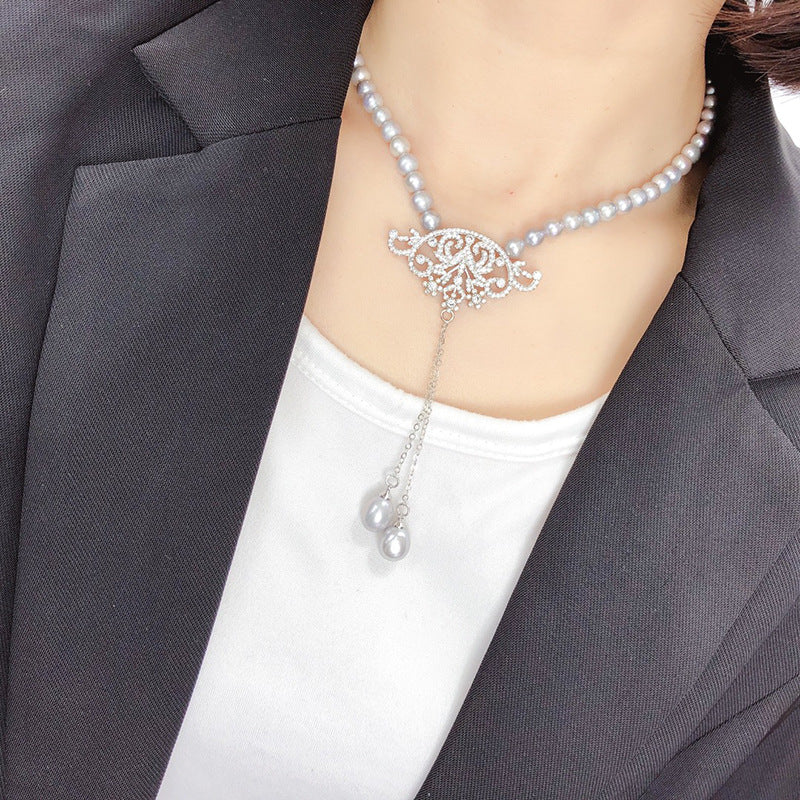 Freshwater gray pearl necklace, simple and stylish, niche design
