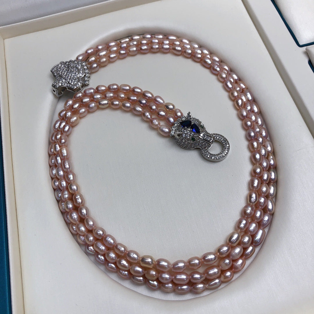 French style retro natural freshwater pearl necklace purple fashion all-match light luxury