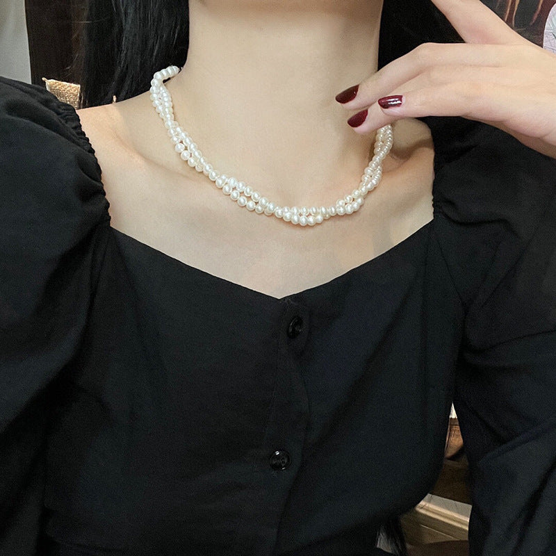 Natural freshwater pearl necklace light luxury niche design temperament double layer clavicle chain