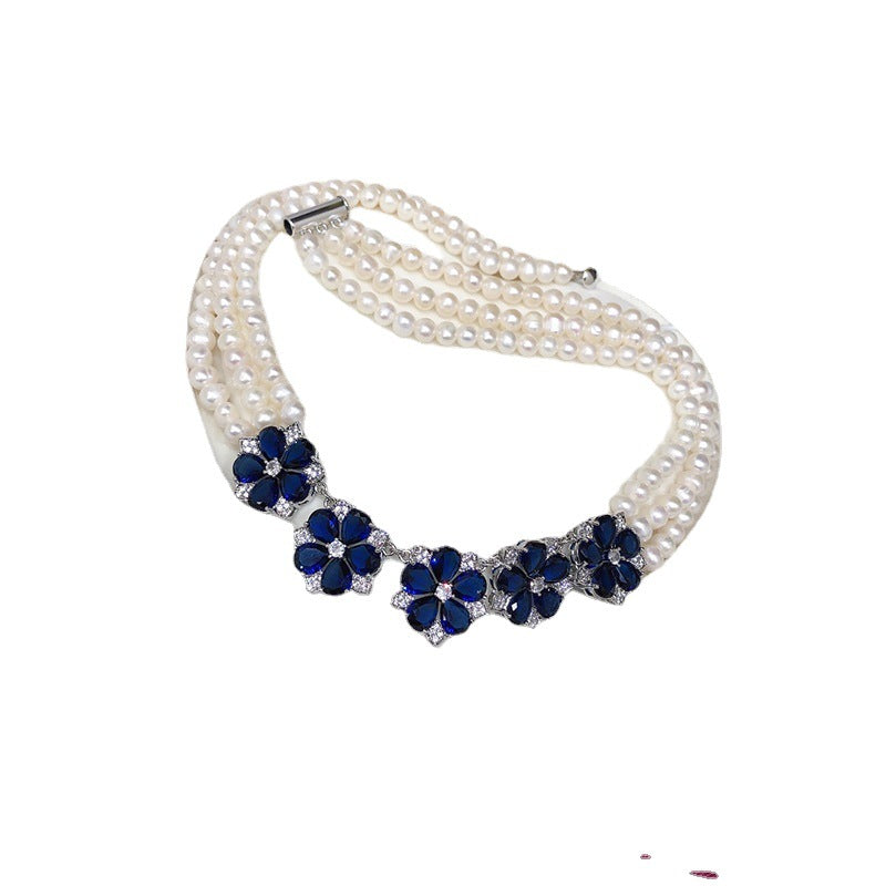 French retro natural freshwater pearl white fashion light luxury jewelry three-layer niche clavicle chain wholesale