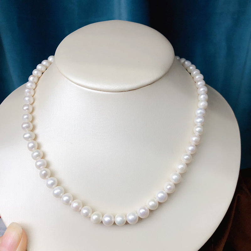 Natural freshwater pearl necklace s925 silver clasp nearly round pearls