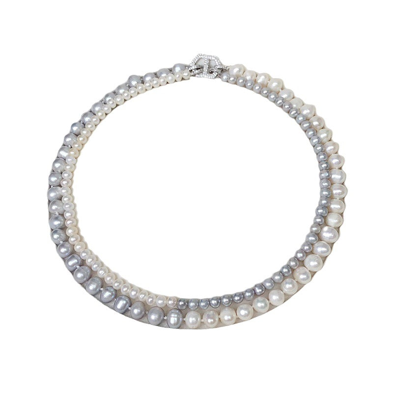 Freshwater pearl niche design temperament double layer necklace