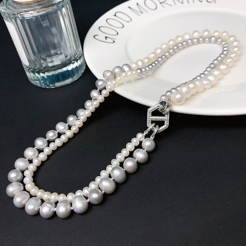Freshwater pearl niche design temperament double layer necklace